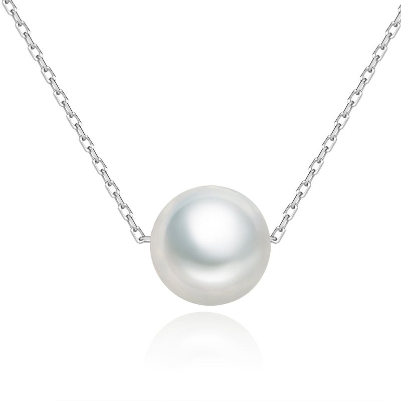 SILBERTALE 925 Sterling Silver Single Pearl Necklace for Women Floating 7-8mm Shell Pearl Wedding Bridesmaids 1.3mm Thin Link Chain 14-16 Inch - Image 1